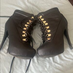 Popular Basics Black Heeled Boots with Gold Details